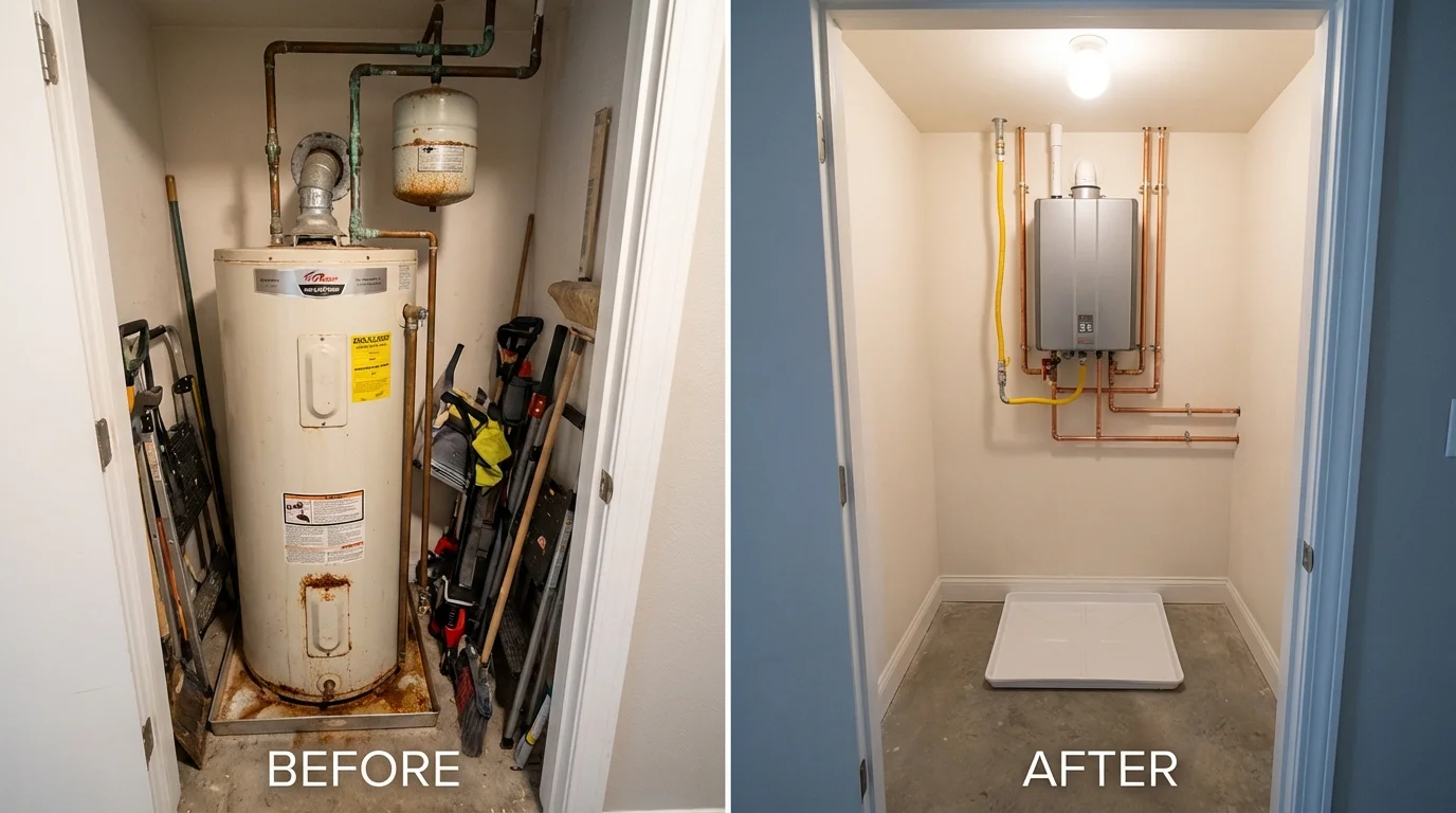 Tank water heater versus wall-mounted tankless unit comparison for Warsaw, IL homeowners